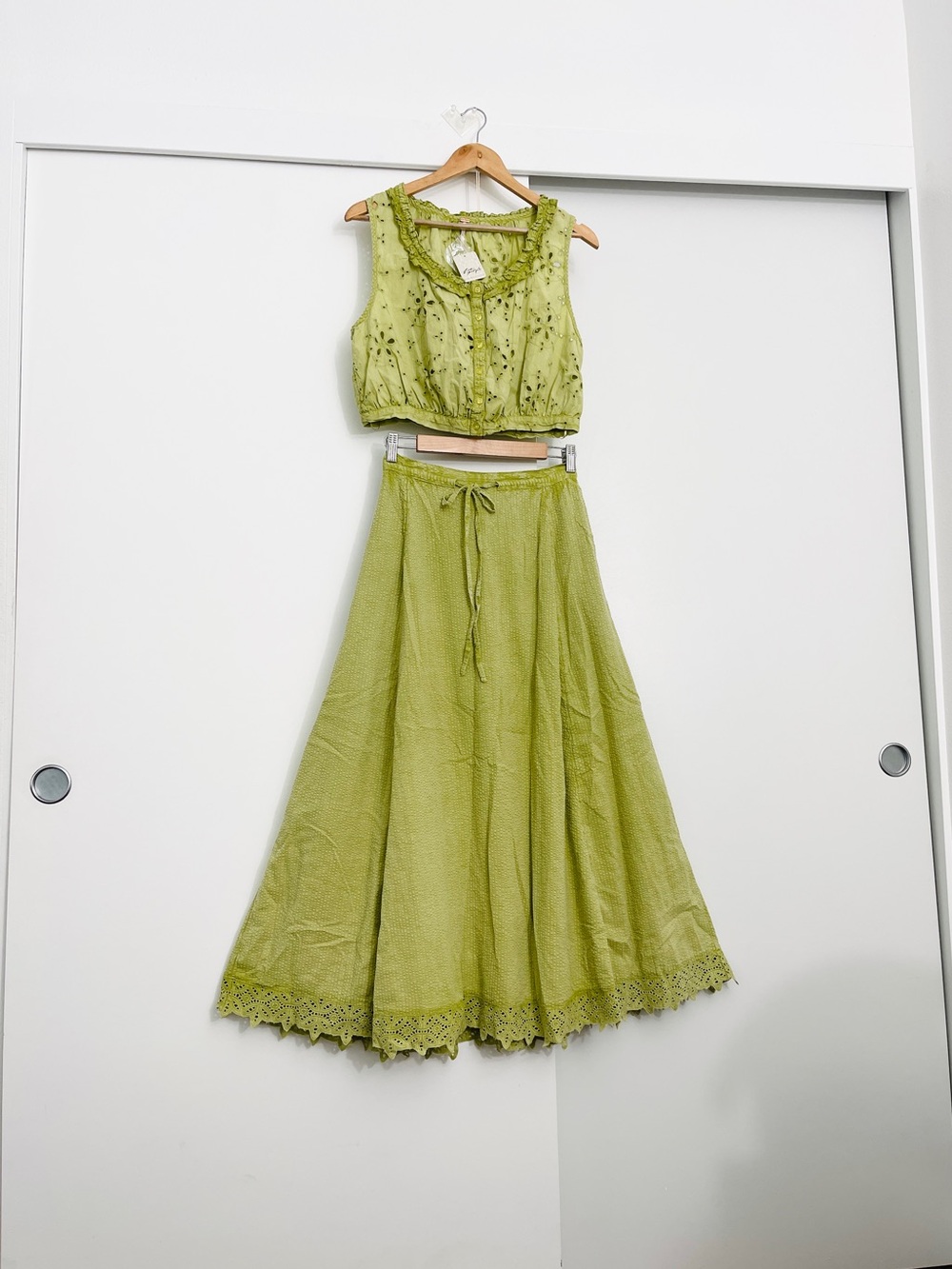 NWT Free People Madelyn Eyelet Matching Set: Maxi Skirt Cropped Top Size Small
